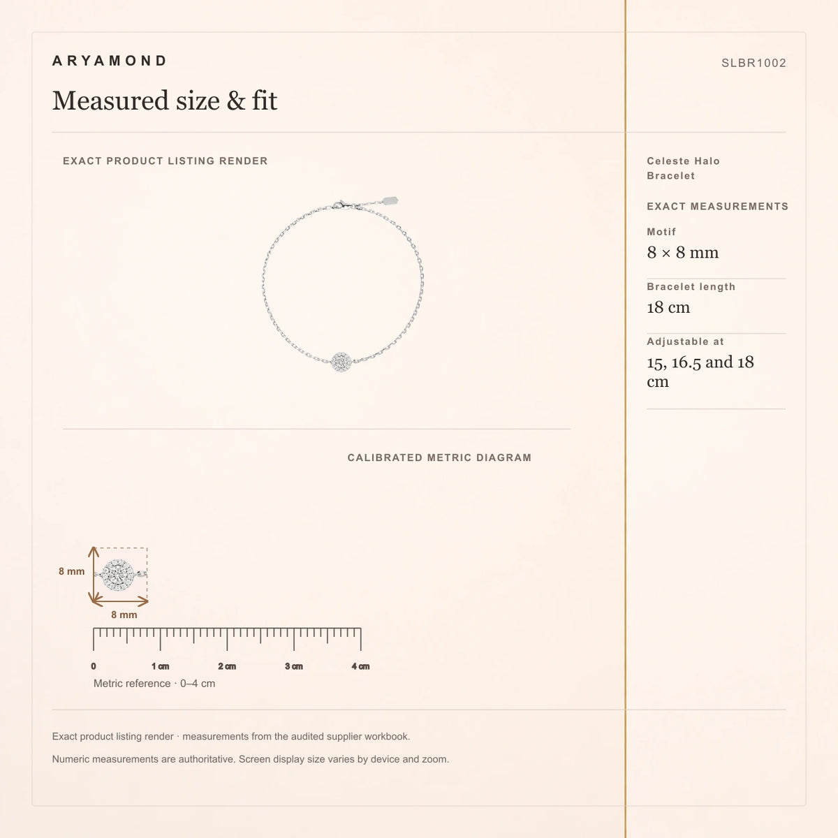 Celeste Halo Bracelet measured size and fit guide