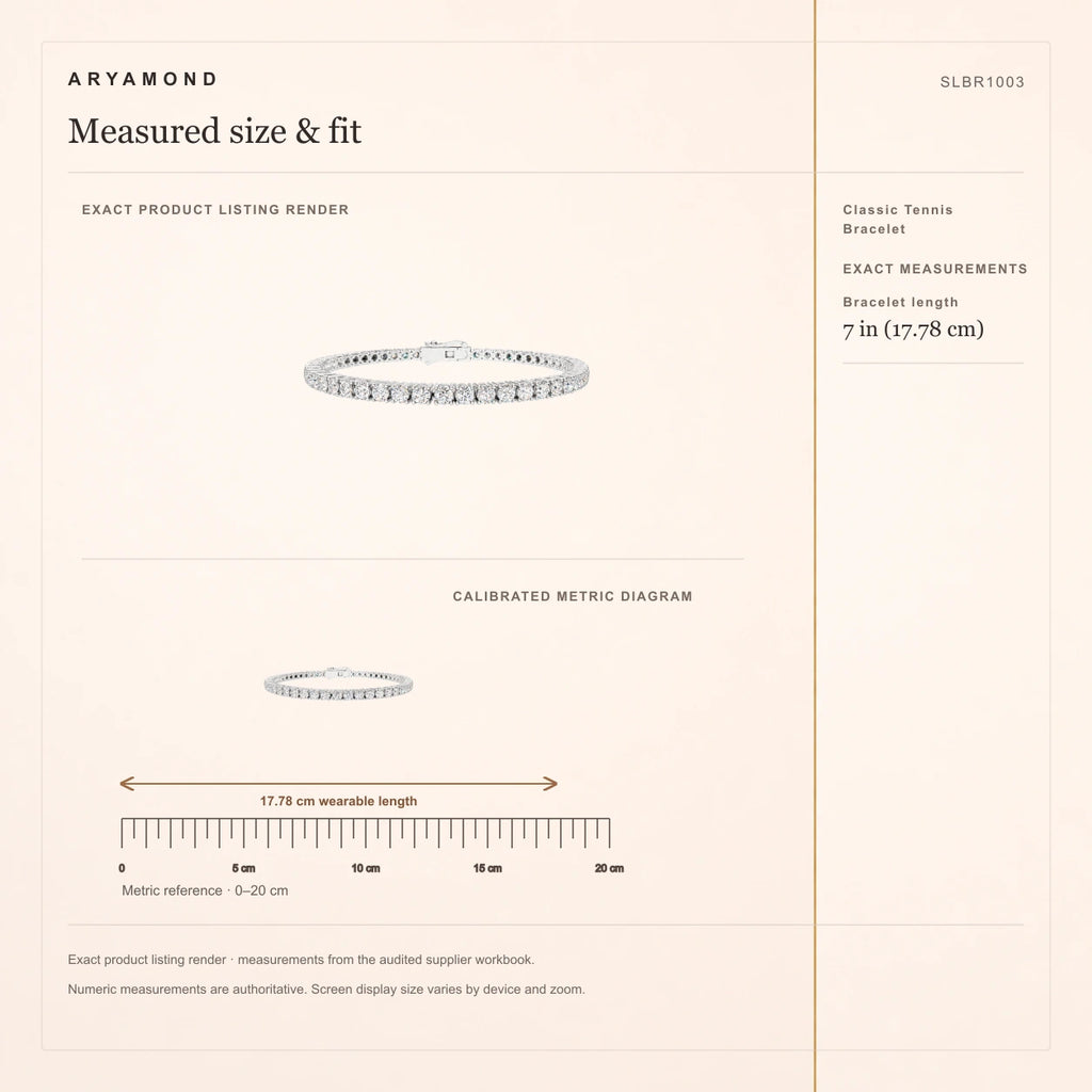 Classic Tennis Bracelet measured size and fit guide