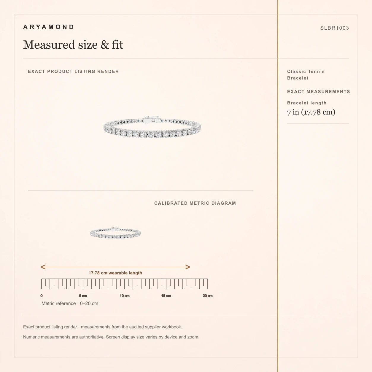 Classic Tennis Bracelet measured size and fit guide