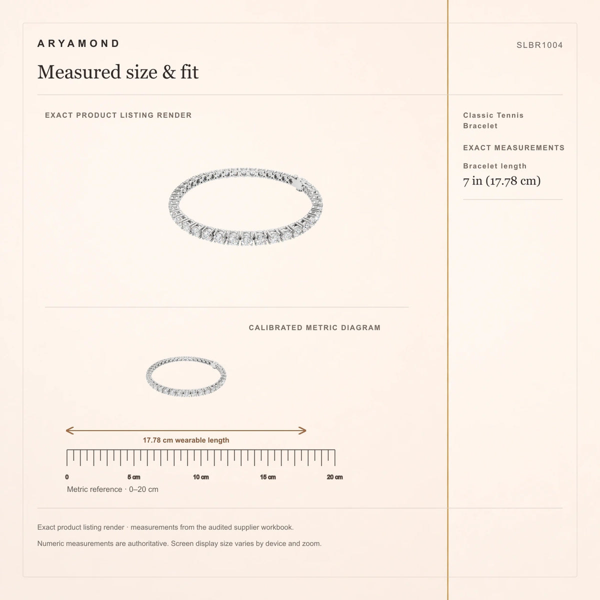 Classic Tennis Bracelet measured size and fit guide