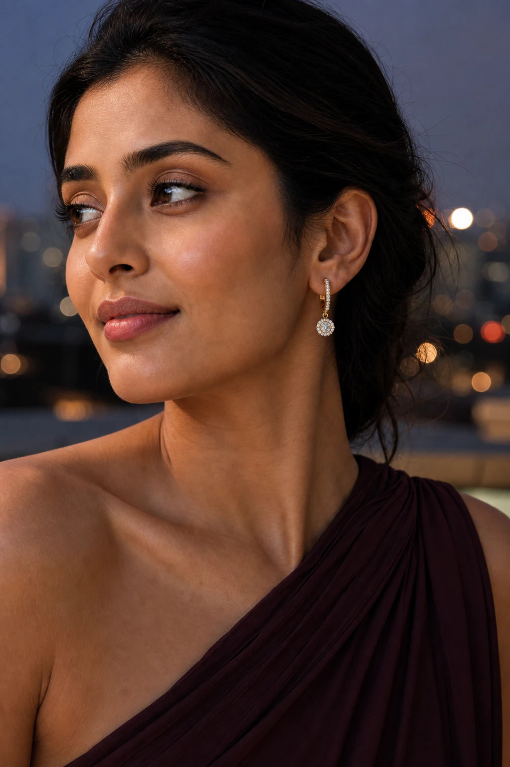 Celeste Drop Earrings in an ARYAMOND editorial image