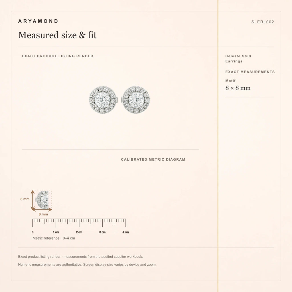 Celeste Stud Earrings measured size and fit guide