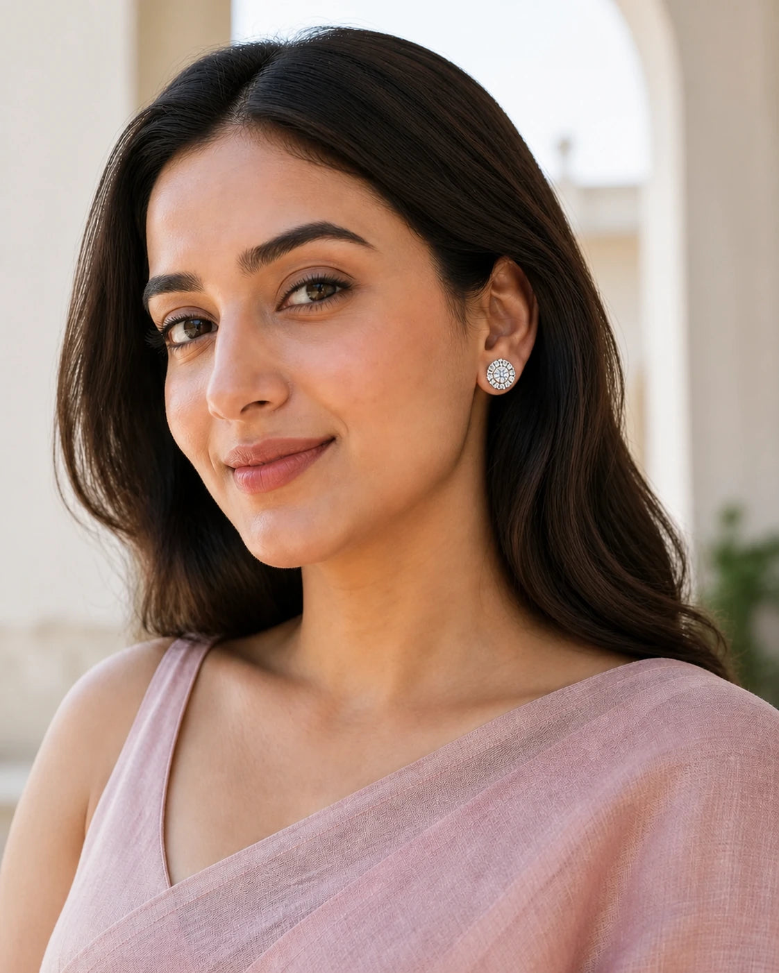 Celeste Stud Earrings in an ARYAMOND editorial image