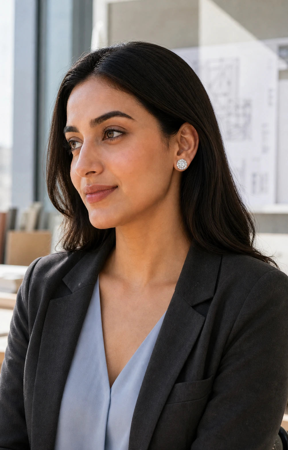 Celeste Stud Earrings in an ARYAMOND editorial image