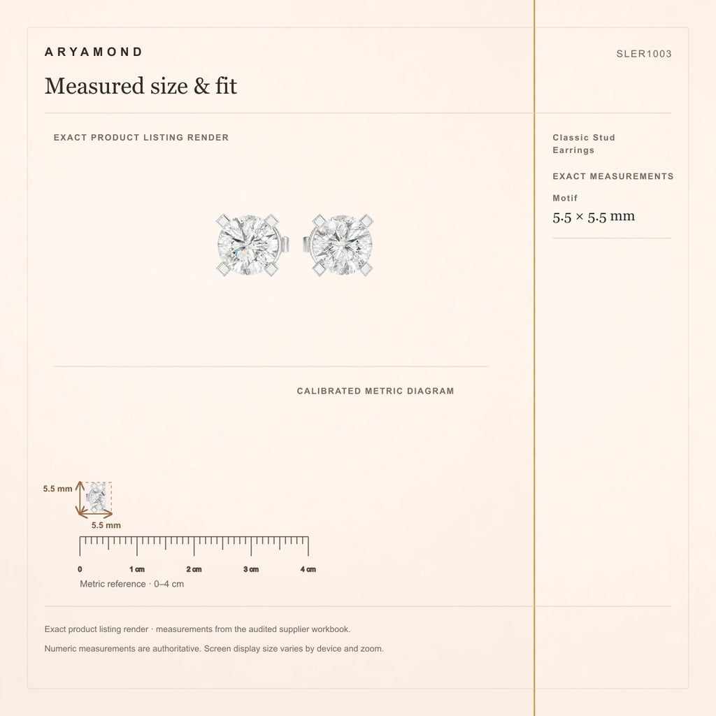 Classic Stud Earrings measured size and fit guide