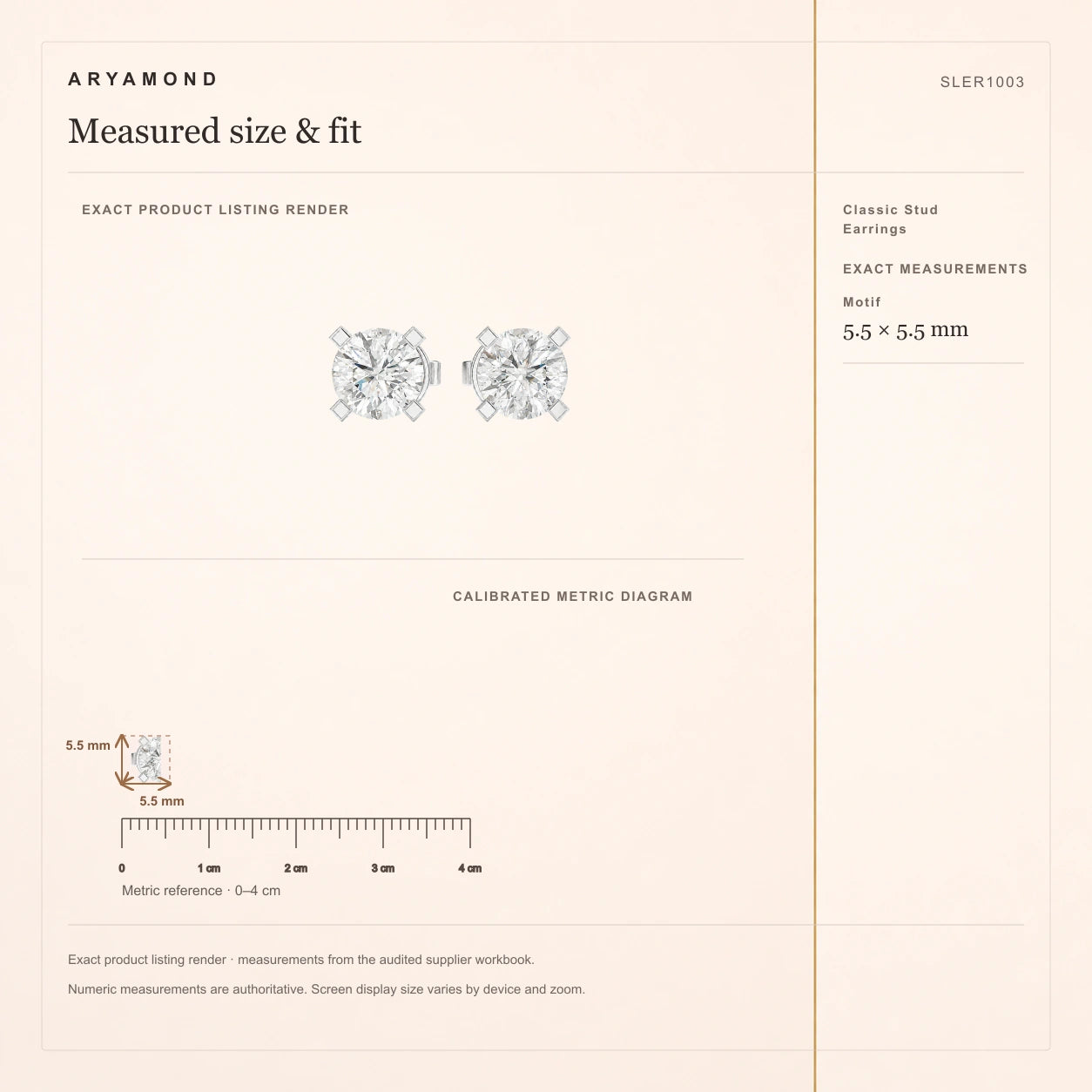 Classic Stud Earrings measured size and fit guide