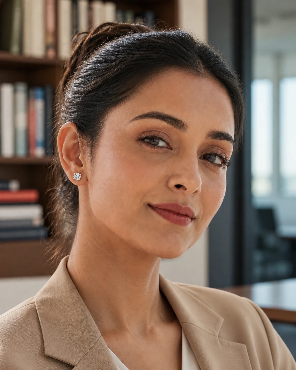 Classic Stud Earrings in an ARYAMOND editorial image