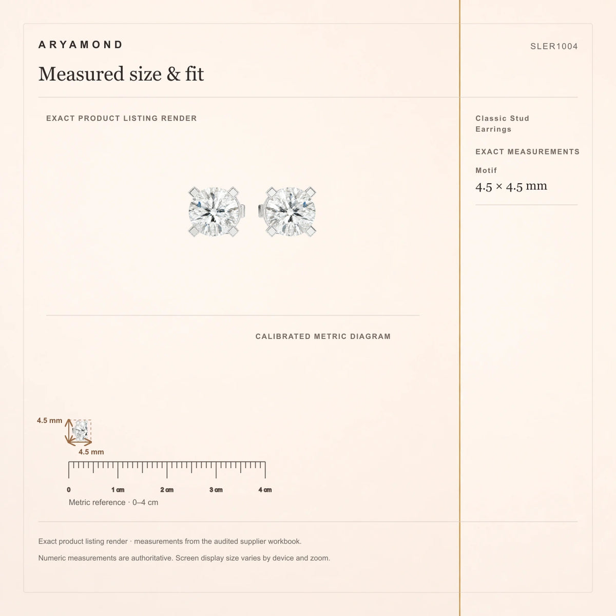 Classic Stud Earrings measured size and fit guide