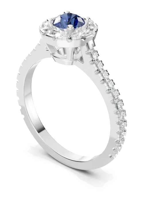 Celeste Halo Ring, blue stone