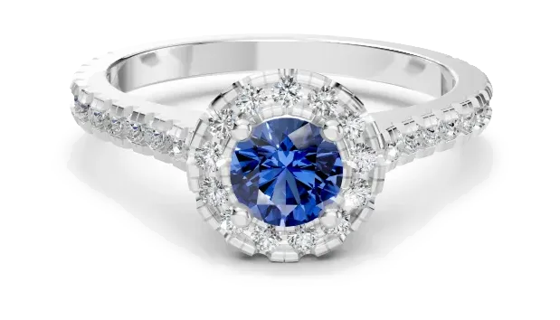 Celeste Halo Ring, blue stone
