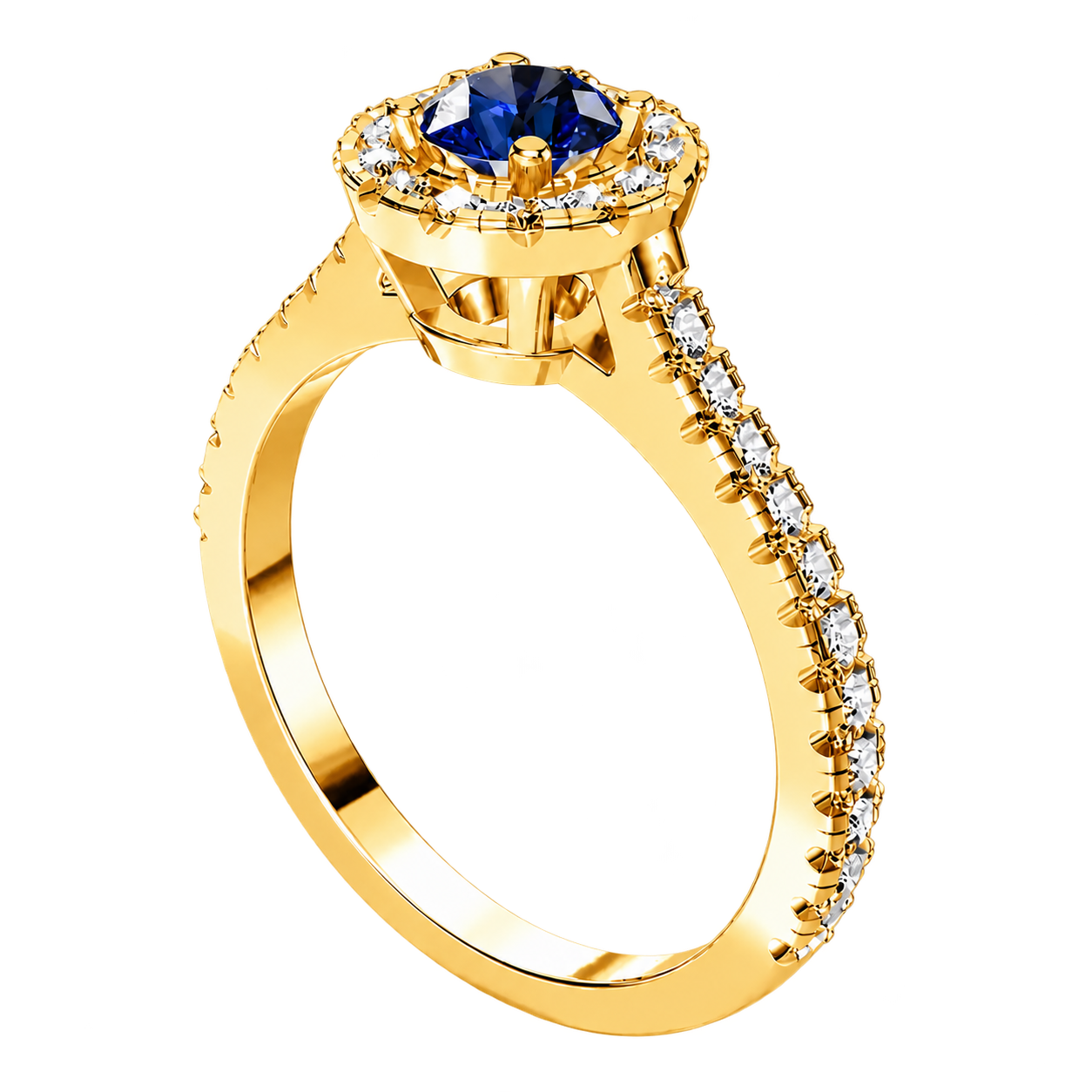 Celeste Halo Ring, blue stone, gold finish