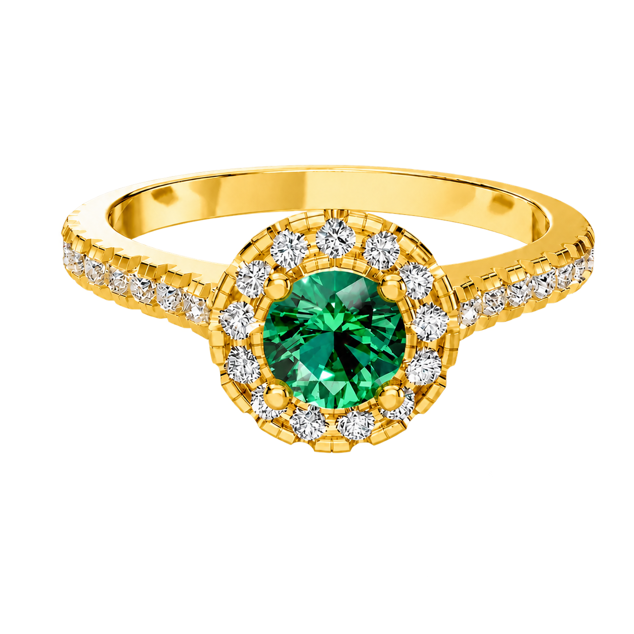 Celeste Halo Ring, green stone, gold finish