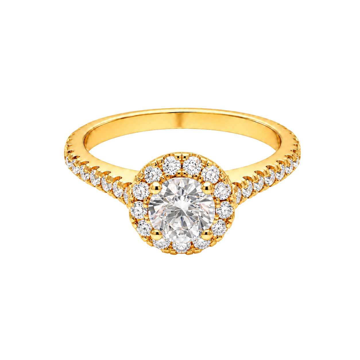 Celeste Halo Ring, white stone, gold finish