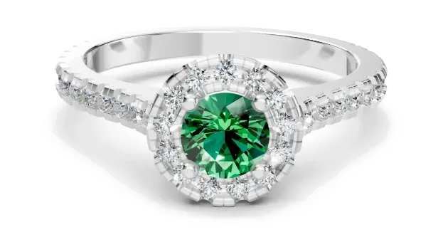 Celeste Halo Ring, green stone