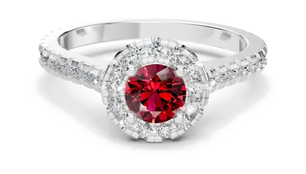 Celeste Halo Ring, red stone