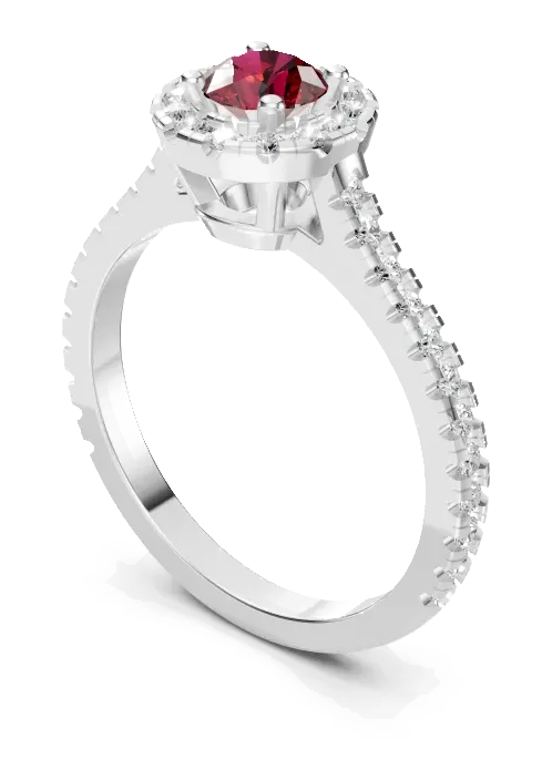 Celeste Halo Ring, red stone