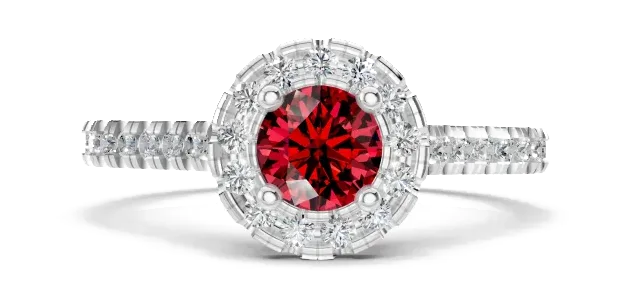 Celeste Halo Ring, red stone