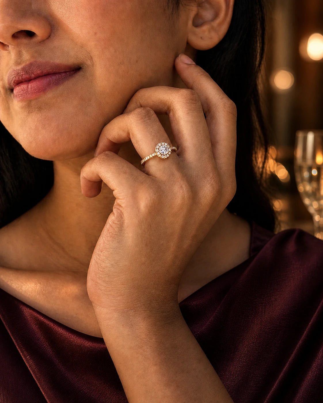 Celeste Halo Ring in an ARYAMOND editorial image