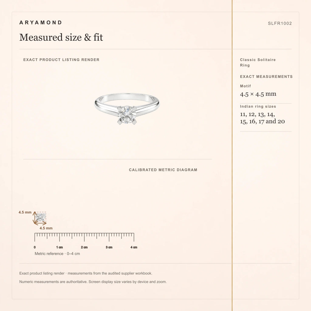 Classic Solitaire Ring measured size and fit guide