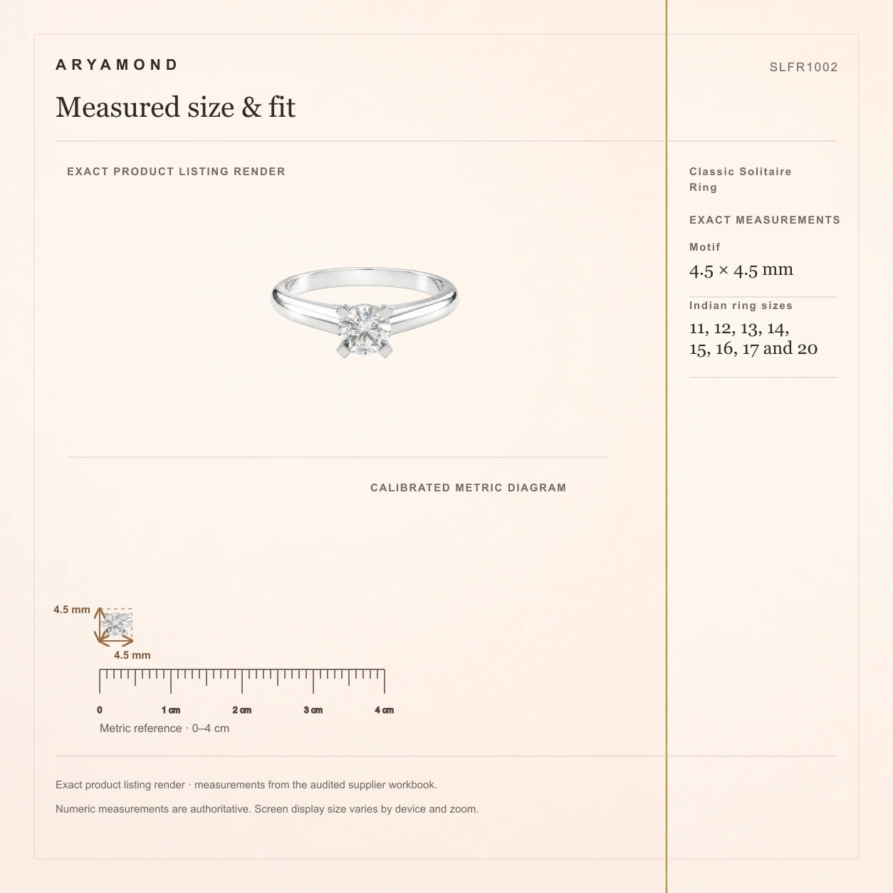 Classic Solitaire Ring measured size and fit guide