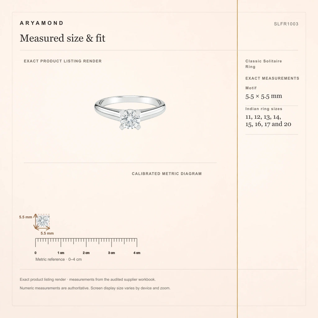 Classic Solitaire Ring measured size and fit guide