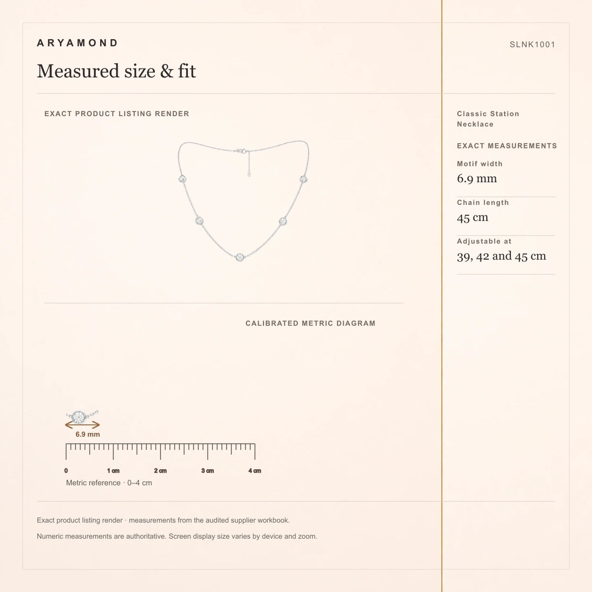 Classic Station Necklace measured size and fit guide
