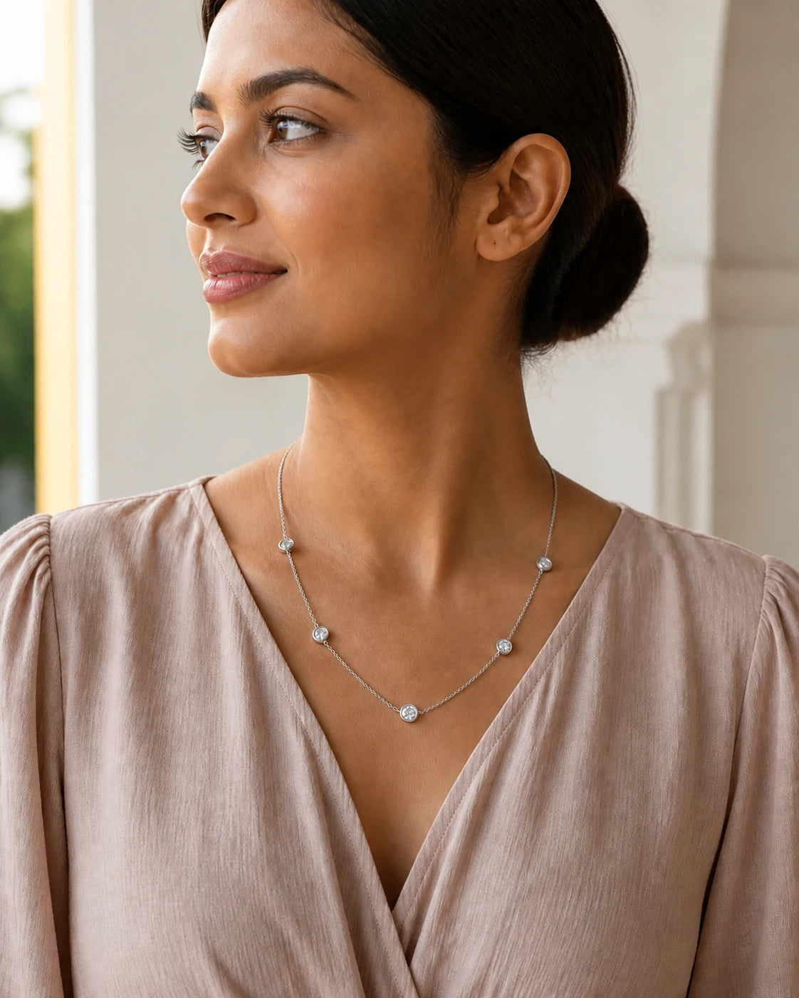 Classic Station Necklace in an ARYAMOND editorial image