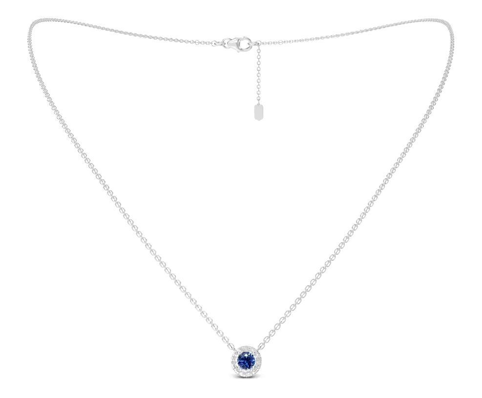 Celeste Halo Pendant, blue stone