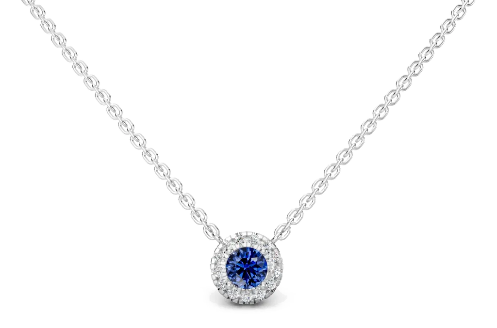 Celeste Halo Pendant, blue stone