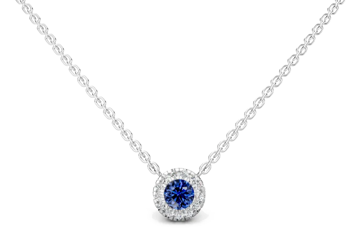 Celeste Halo Pendant, blue stone