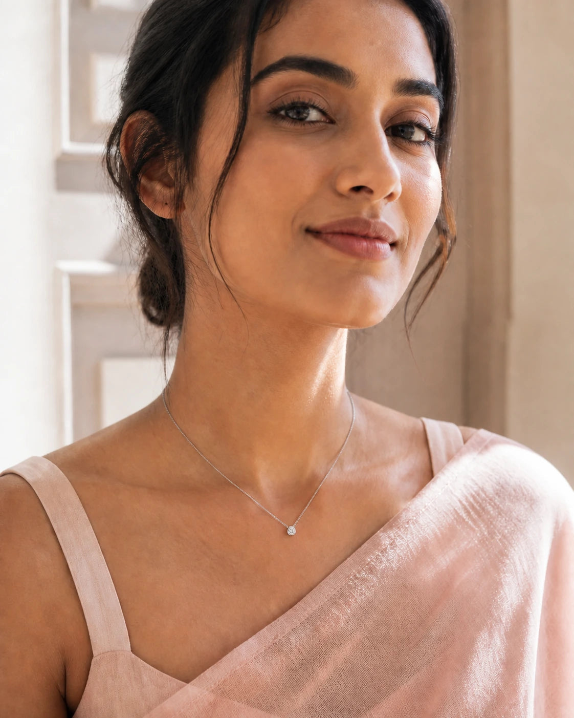 Celeste Halo Pendant in an ARYAMOND editorial image