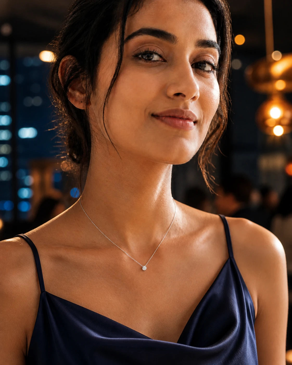 Celeste Halo Pendant in an ARYAMOND editorial image