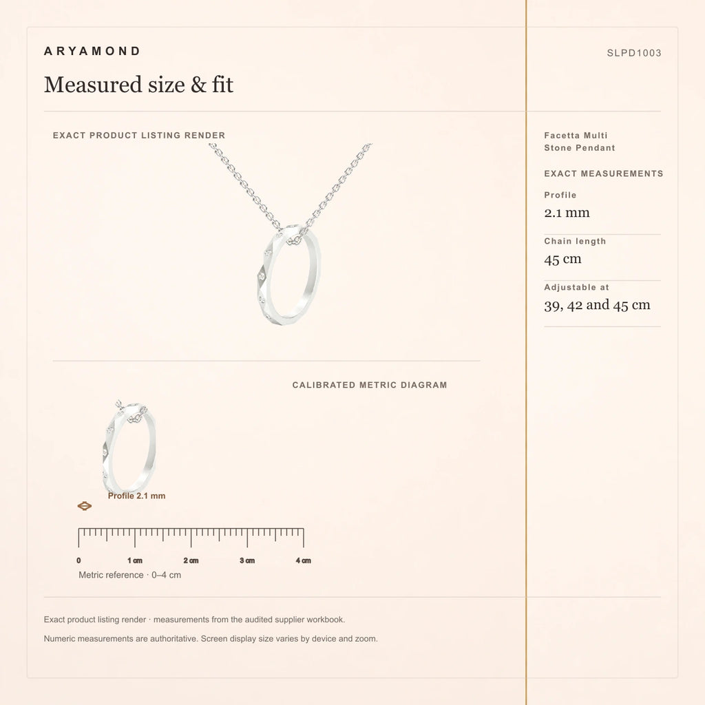 Facetta Multi Stone Pendant measured size and fit guide