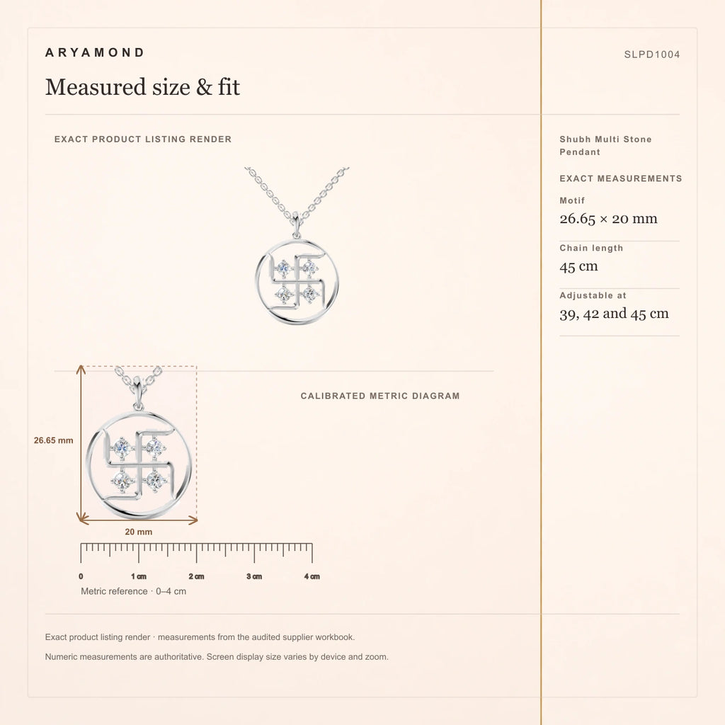 Shubh Multi Stone Pendant measured size and fit guide
