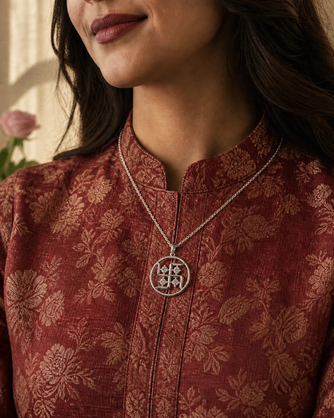 Shubh Multi Stone Pendant in an ARYAMOND editorial image