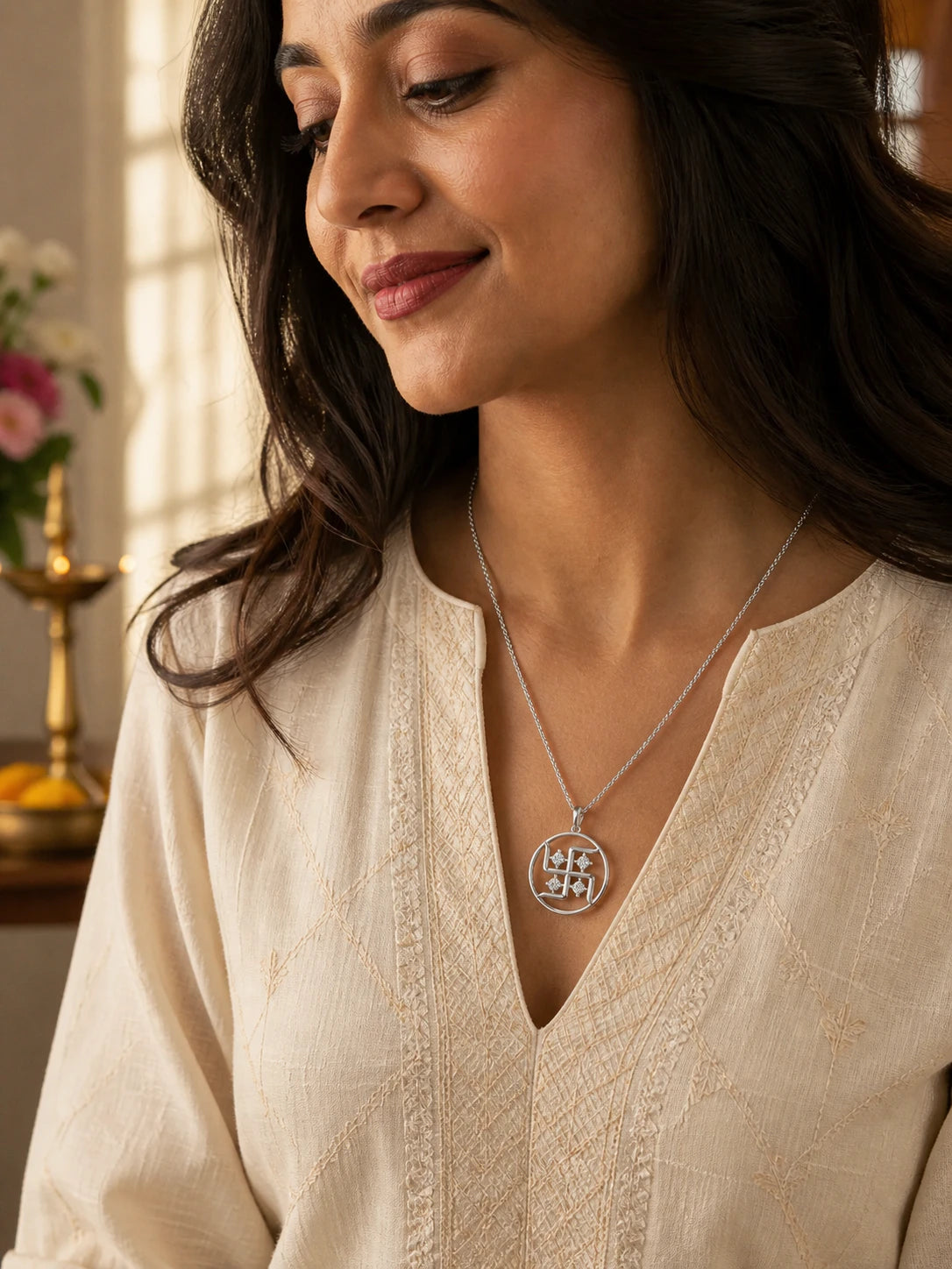 Shubh Multi Stone Pendant in an ARYAMOND editorial image