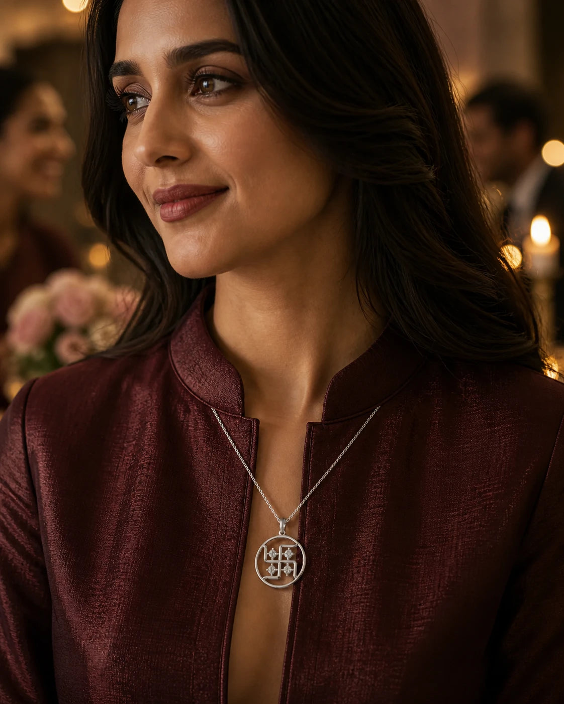Shubh Multi Stone Pendant in an ARYAMOND editorial image